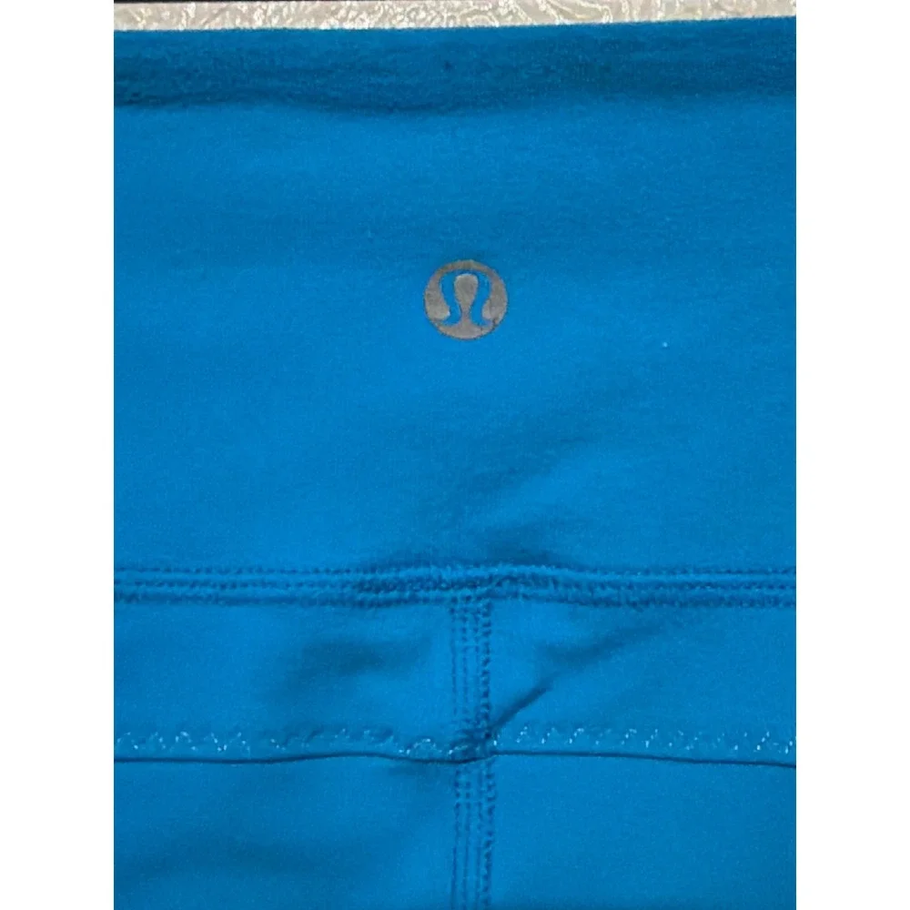 Lululemon Athletica Blue Ruched Cropped Leggings Capri Reflective Trim Womens 4